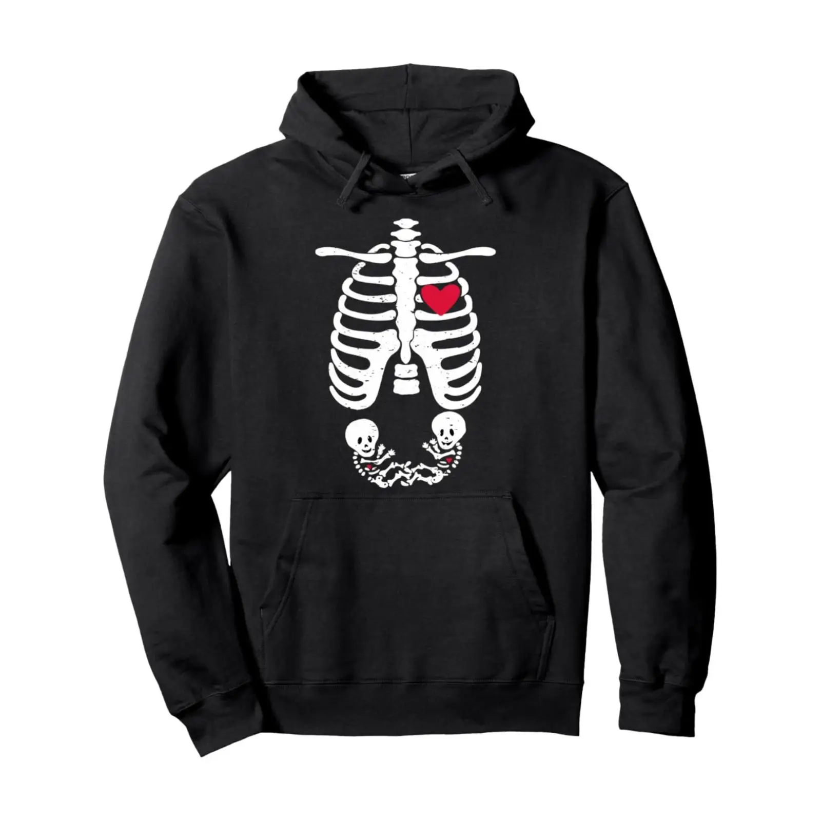 

Cute Halloween Maternity Hoodie with Twins Skeleton, Funny Pregnancy Announcement Graphic Pullover for Women
