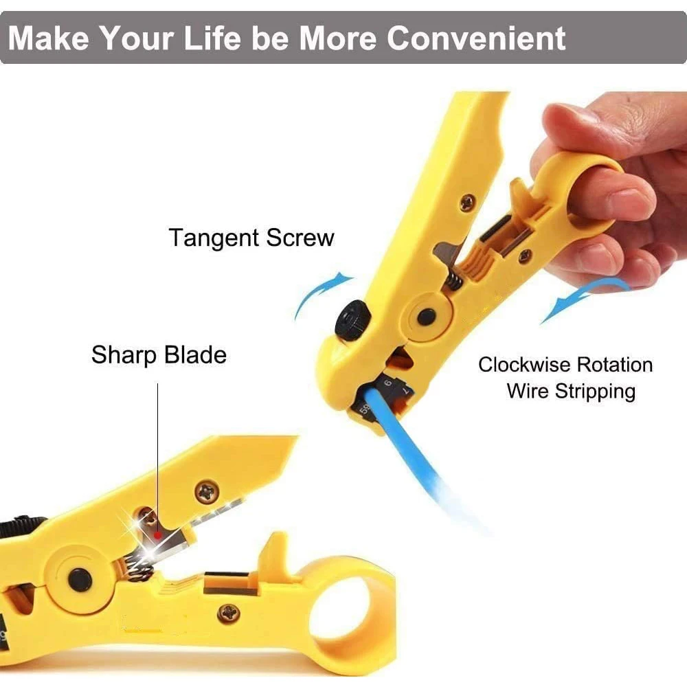 Wire Crimping Tool Kit Coax Cable Crimper Kit for rg6 rg59 rg11 75-5 75-7 Coaxial Cable Stripper with 20pcs RG6 Connectors