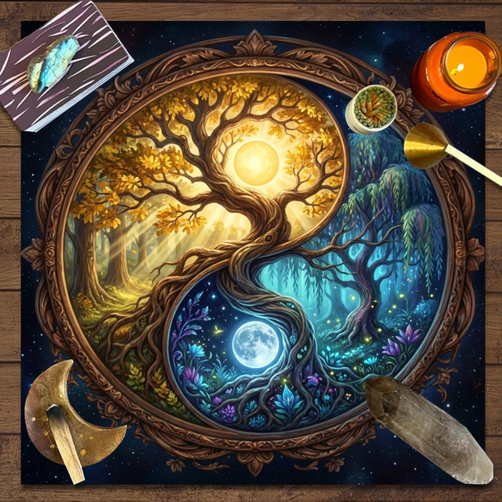 1pc Dark Mysterious‑Style Party Tablecloth, Black Moon, Serpent‑Eye and Night‑Star Pattern, for Tarot Crystal Healing Rituals