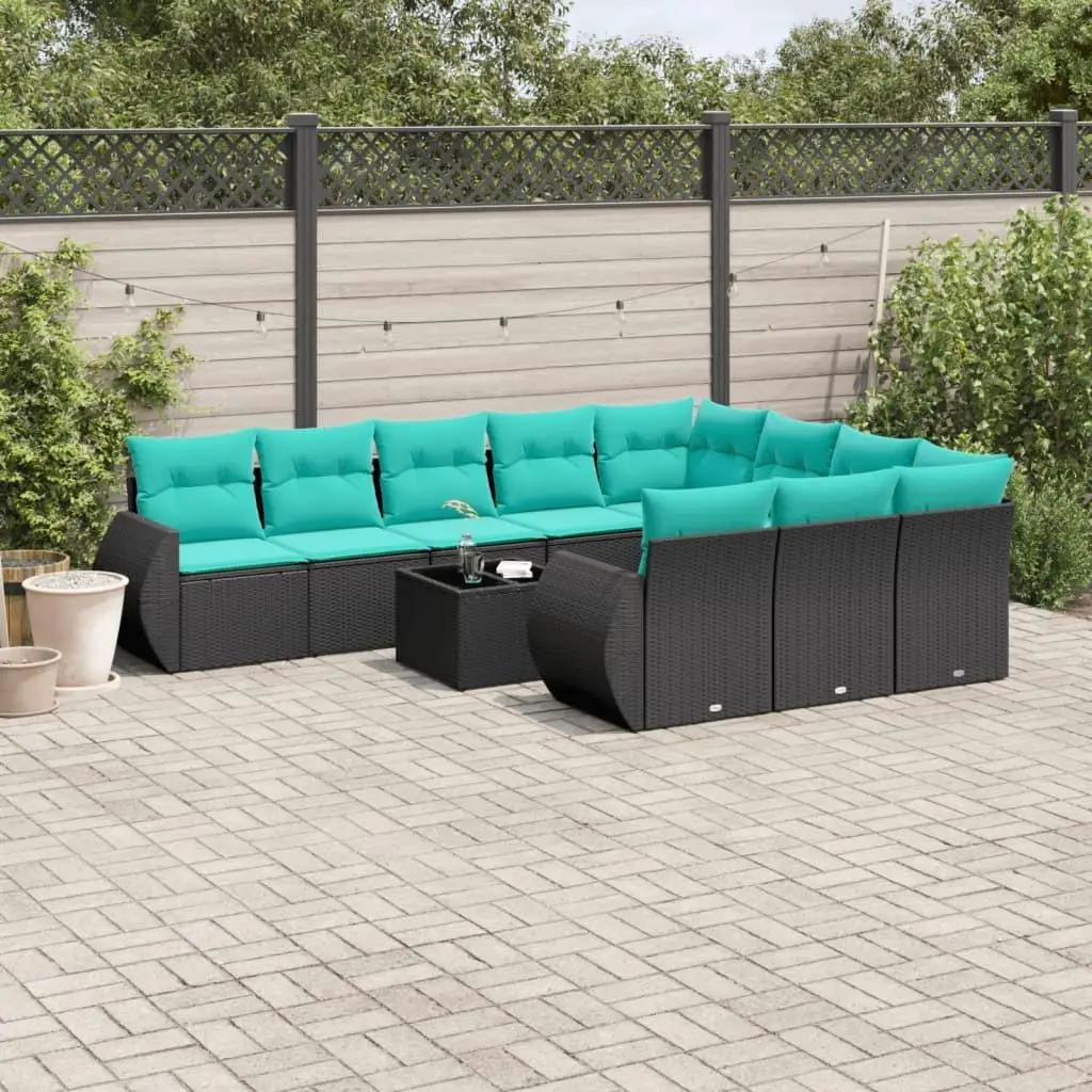 

11 Piece Outdoor Patio Sofa Set with Cushions Woven Black Rattan Furniture