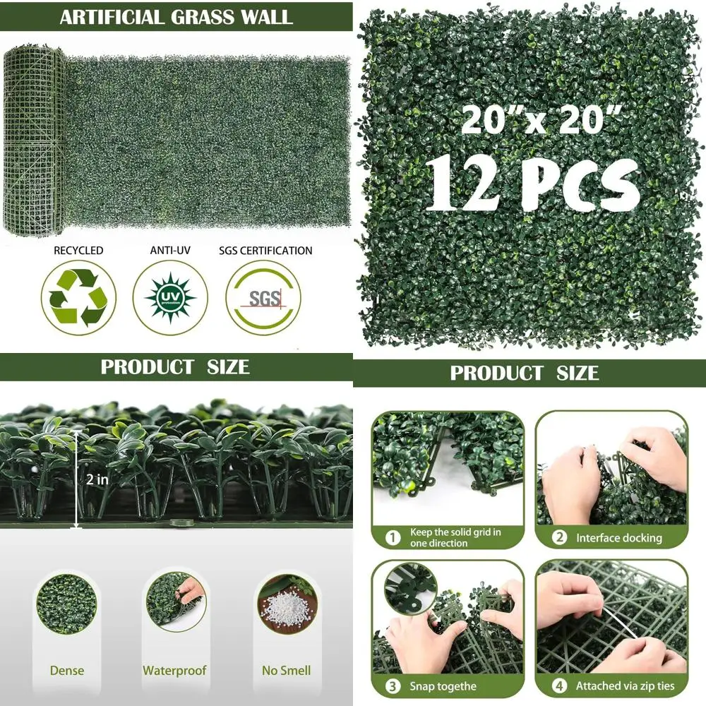 

20x 20 Artificial Boxwood Wall Panels - UV-Resistant Outdoor Hedge for Privacy and Green Wall Decor
