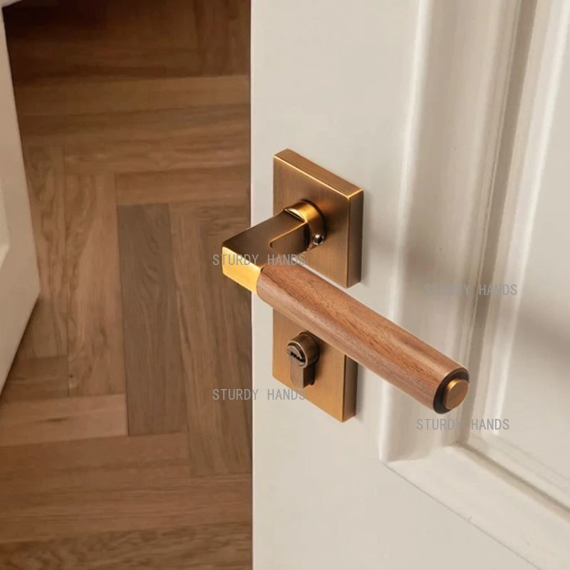 

1 set of zinc alloy walnut Chinese style silent door lock retro interior room, bedroom split handle lock