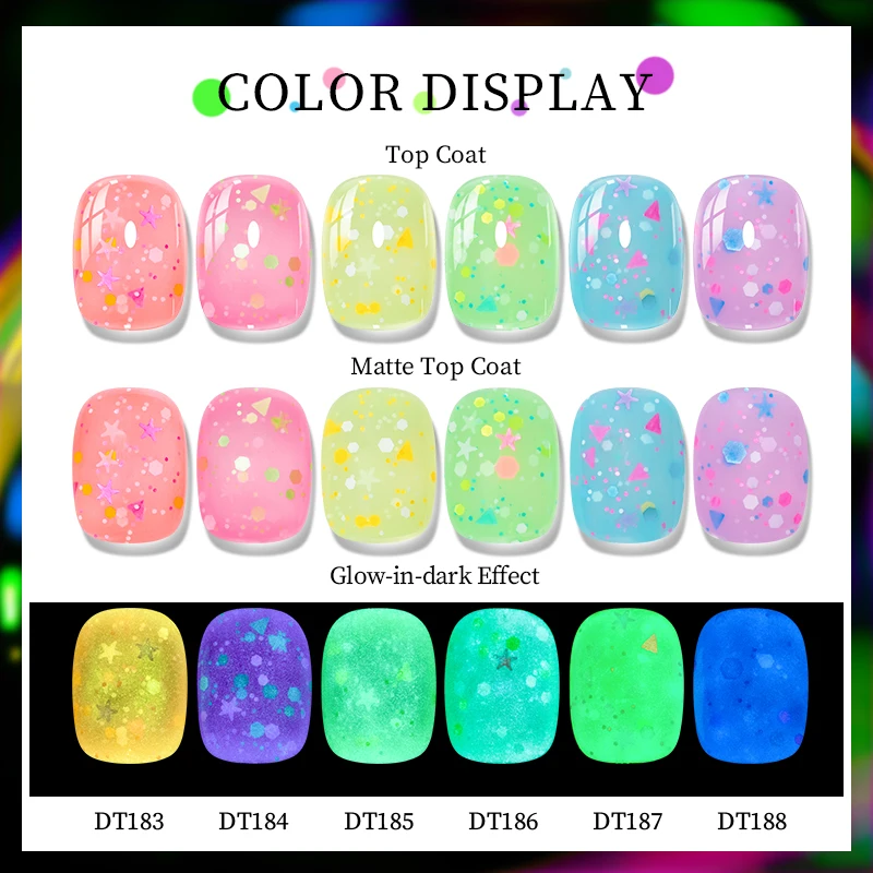 7ml Luminous Candy Glow In The Dark Gel Nail Polish Soak Off UV LED Semi Permanent Glitter Sequins Varnish For Nail Art Manicure