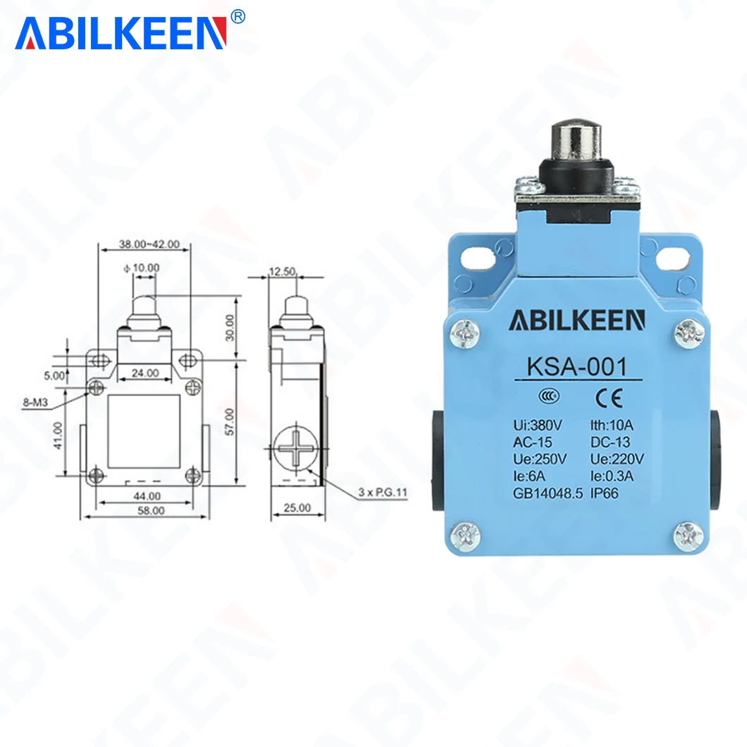 ABILKEEN KSA-001 Push Plunger Type Limit Travel Switch AC250V 10A 2NO+2NC Terminal Short Stroke Limit Travel Switch for CNC Mill