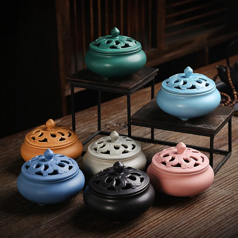 Vintage Fugui Flower Circular Fragrant Incense Burner - Decorative Melting Furnace Seven Color Incense Burner Handicrafts