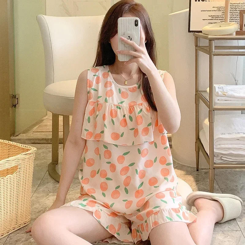 Cute Floral Print Satin Pajama Sets Ensembles 2 Piece Two Piece Pants Shorts Ruffled Lady Elegant Outfit Lounge Women Pijama