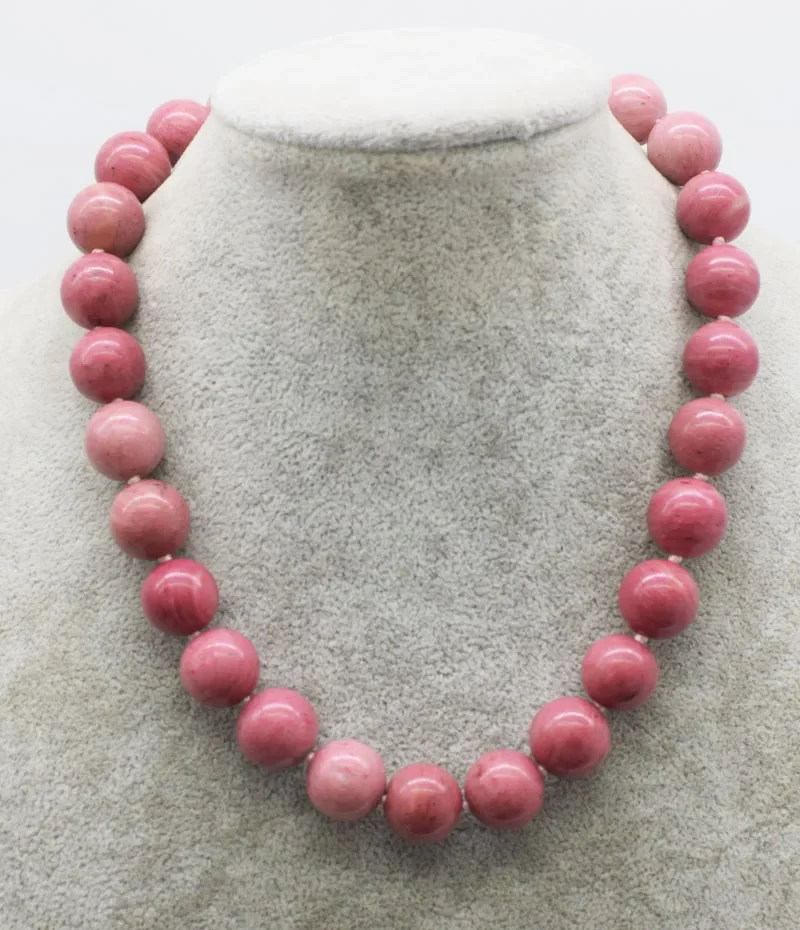 pink Rhodochrosite round 12mm necklace  17