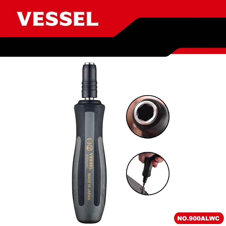 VESSEL 1/4\'\' Hex Screwdriver Handle Holder Socket Non-slip Screw Driver Hand Tools Holder Socket Tool for Screwdriver Bits 900AL