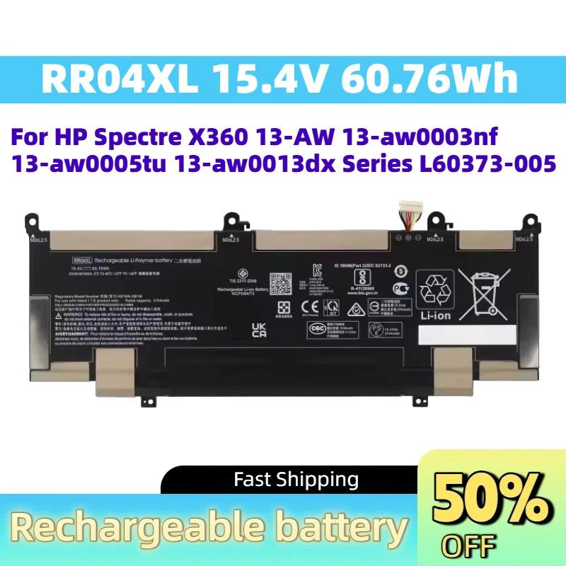 New RR04XL 15.4V 3946mAh/60.76Wh Laptop Battery for HP Spectre X360 13-AW 13-aw0003nf 13-aw0005tu 13-aw0013dx Series L60373-005