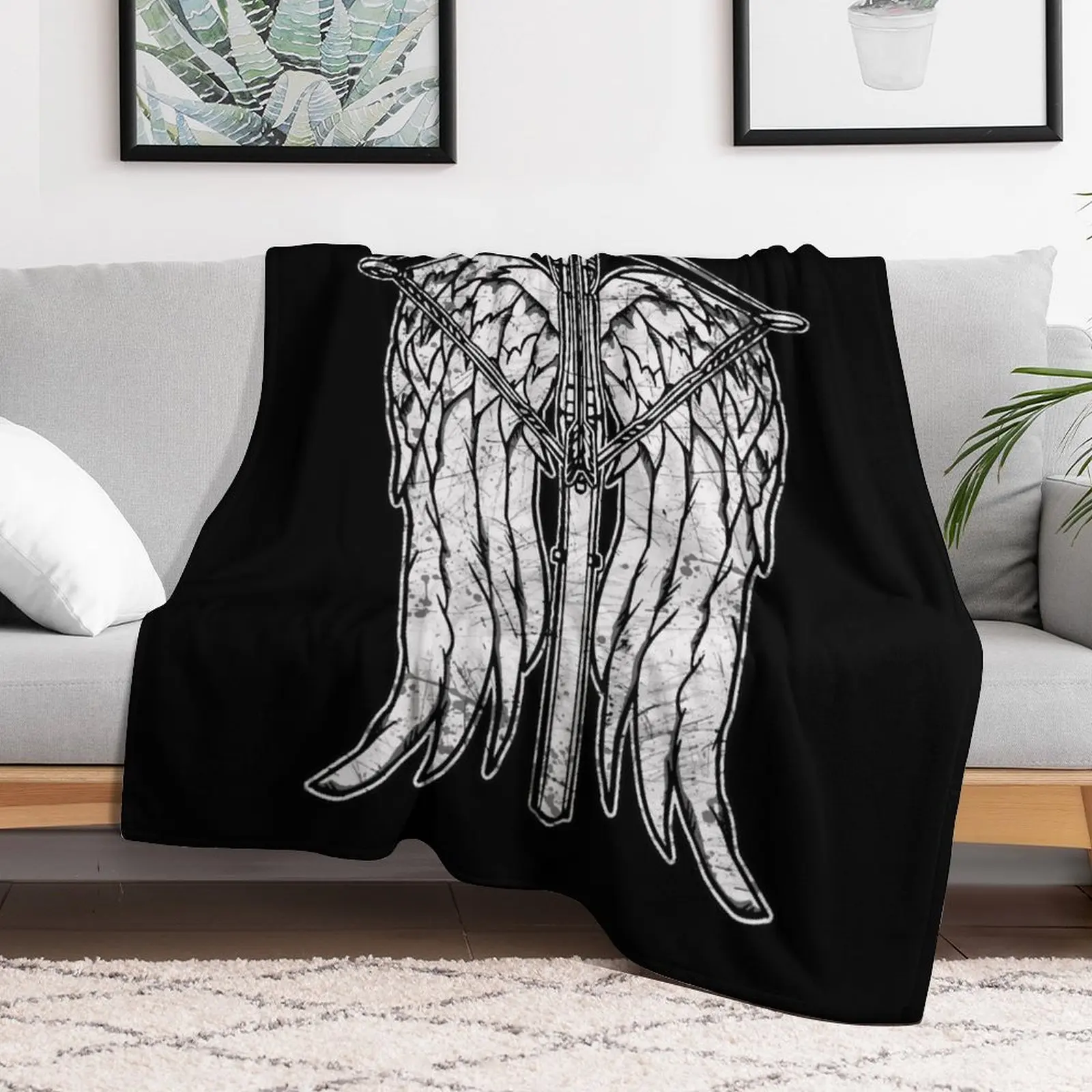 Angel Wings and Crossbow (Dirty) Throw Blanket Decoratives Beautifuls blankets and throws Thermal Blankets