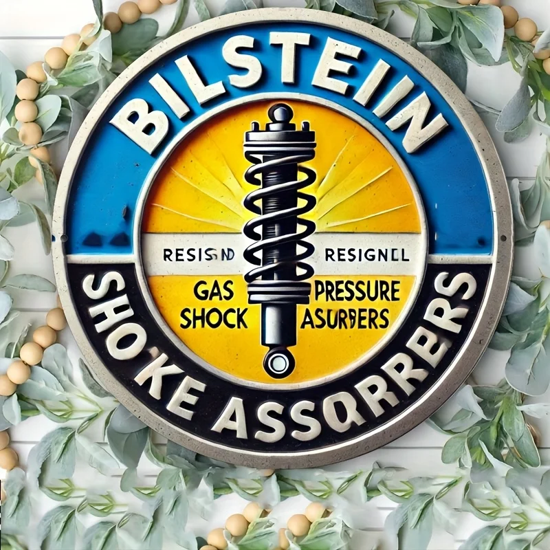 1pc 2D Print Metal Sign Room Decor 1pc Bilstein Resignal Gas Shock Absorbers Vintage Metal Sign, 8x8inch Wall Art, Rustic