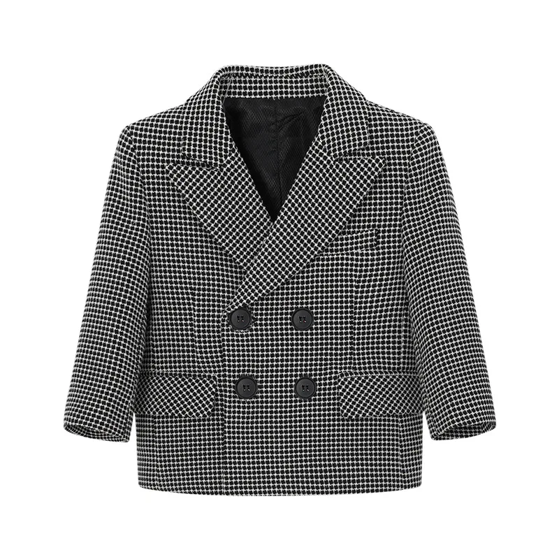Kids Houndstooth Double Breasted Blazer, Teen Boys Girls Formal Plaid Suit Jacket for Wedding Party School & Daily Wear 2-12 Y
