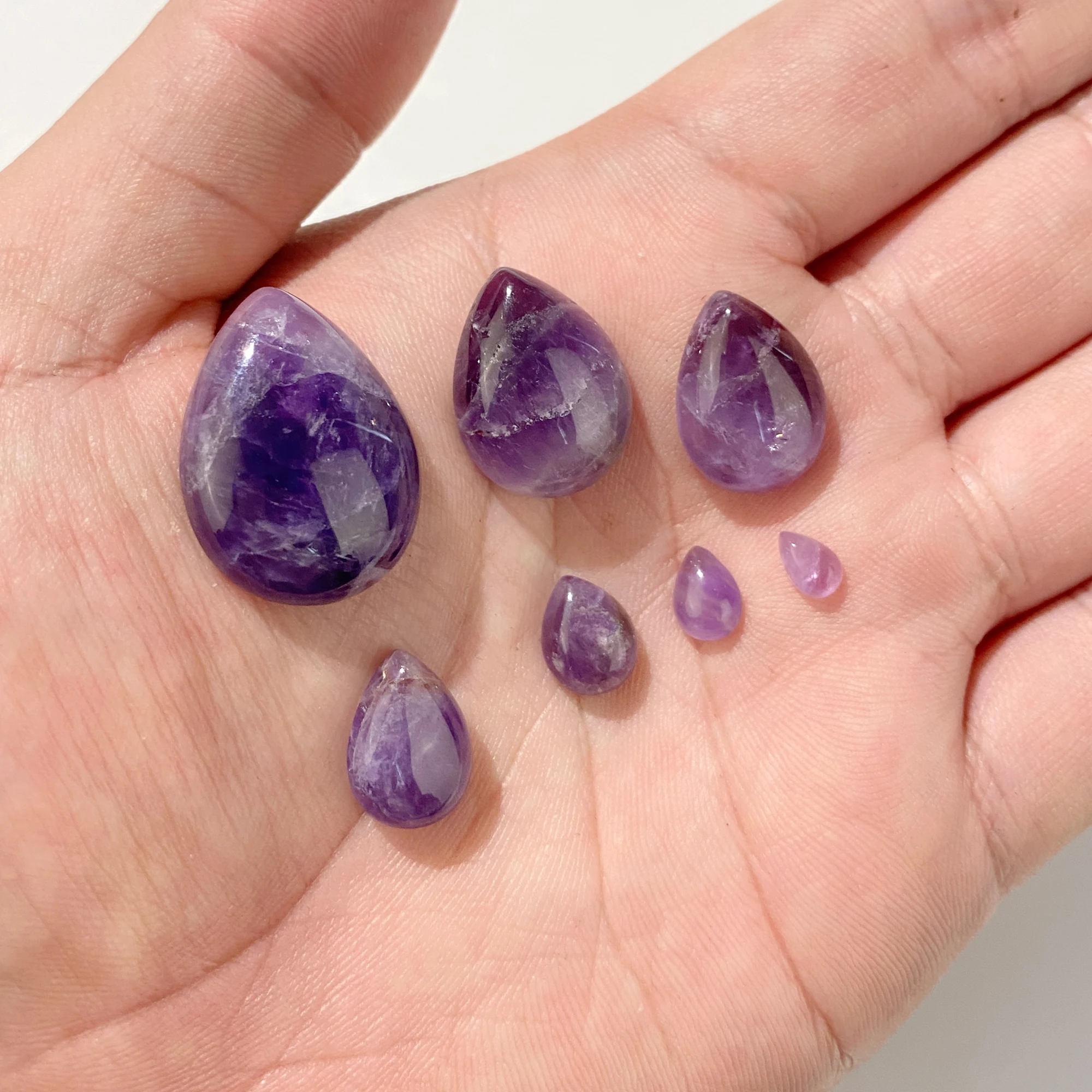 10Pcs Natural Purple Amethyst Teardrop Cabochon Flat Back Pear Drop Loose Gemstone Beads DIY Jewelry Inlay Ring Earrings Supply