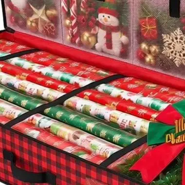 Storage Bag for Holiday Ornaments Red with Functional Dividers Clear Pockets Closure and Convenient Handles 99x35x15cm