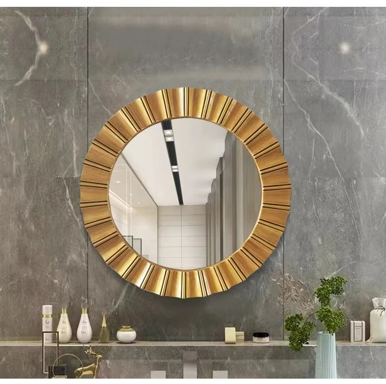 65cm factory price Large gold living room decor metal wall mirrors creative modern decorative metal art bathroom for sale