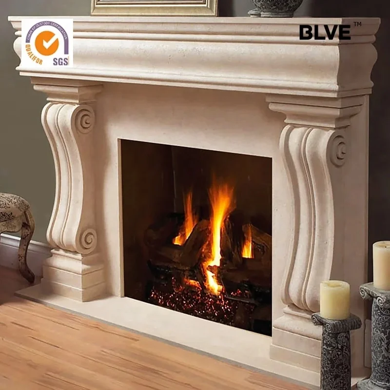 BLVE House Room Decoration Fireproof Material Solid Stone Fireplace Hearth FPL-032