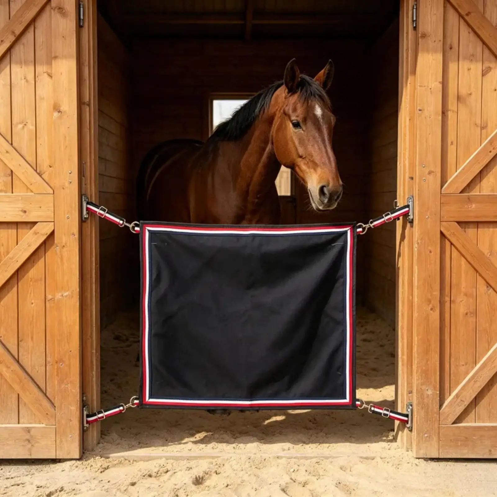 馬小屋ガード-オックスフォード生地製-安全なポータブルストラップバックル-馬小屋通路フェンス-パドック、畜舎、牧草地、牧場通路用