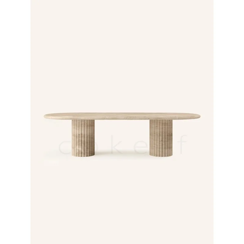Italian high-end natural marble rectangular dining table Villa Monet garden luxury stone dining table