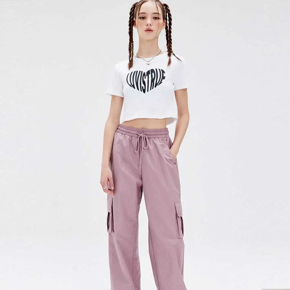 

Straight Leg Cargo Casual Pants 2023 Classic American Street Hip Hop High Waist Big Side Pocket Pink Bunched Feet Draw Rope PANT