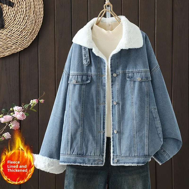plus Size Slimming Winter Jaet Thiened Fce Collar Cotton Denim Coat Women Good Quali Long Sve Commute Sle