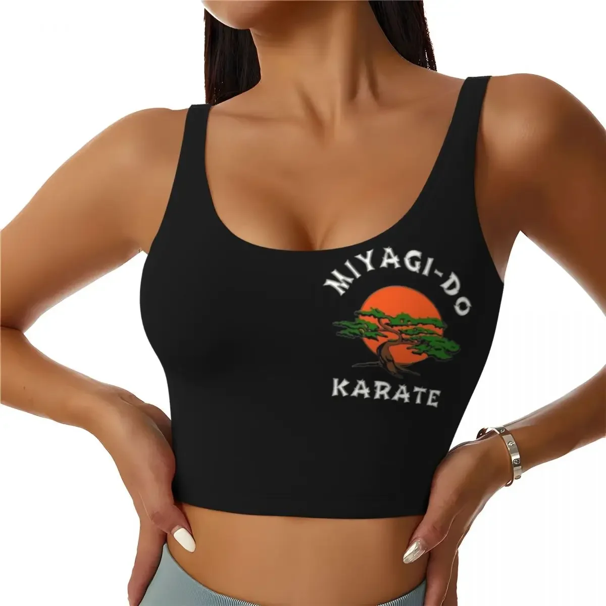 

Custom Women's Miyagi Dojo Karate Kid Sports Bras Cobra Kai Anime Manga High Impact Gym Workout Running Crop Tank Tops