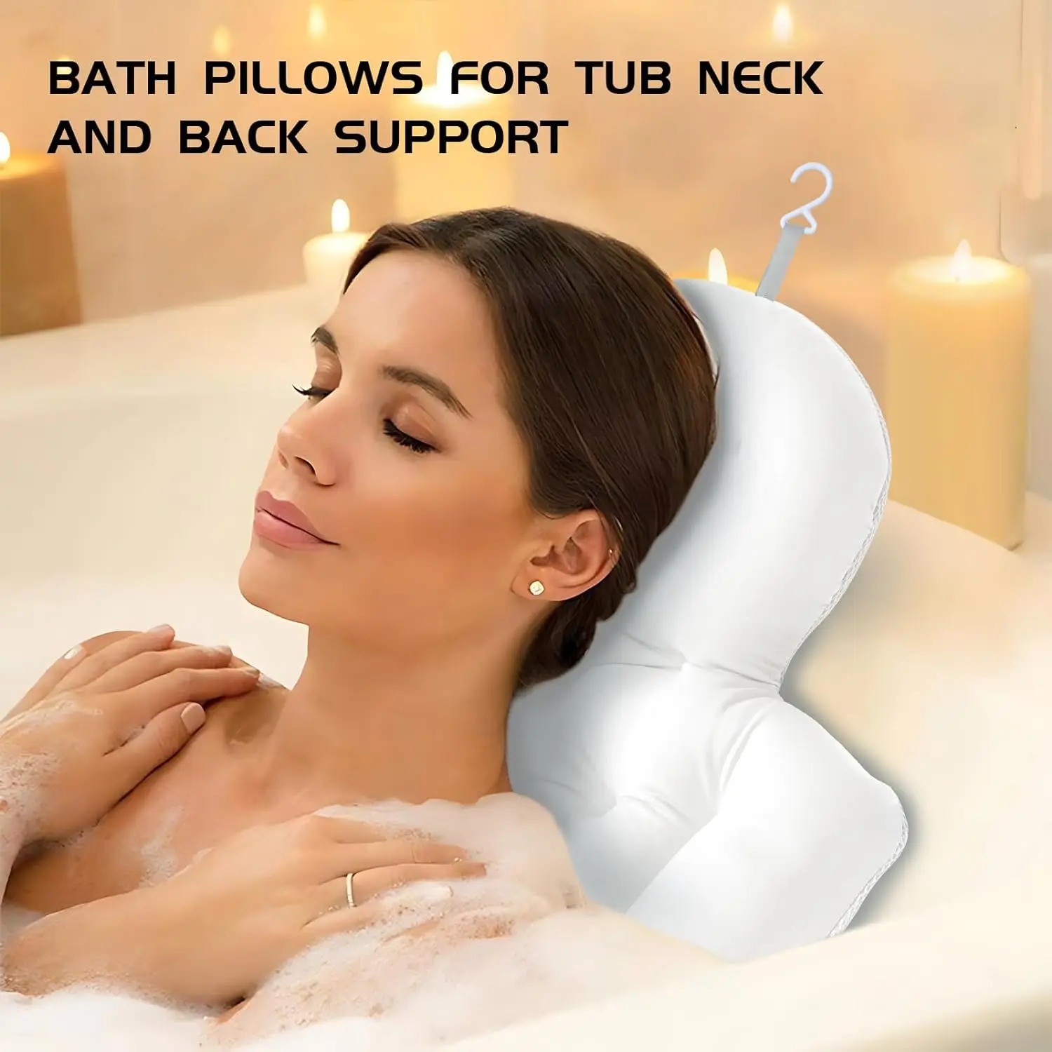 Luxury Full Body Bath Pillow for Bathtub, Shower Cushion with Mesh Laundry Bag, Non-Slip Suction Cups Bathtub Mat, White