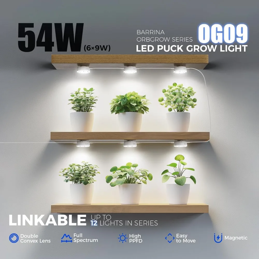 ضوء نمو LED كامل الطيف 54 وات، 5000 كلفن، 6 × 9 وات، يمكن مقارنه بقدرة 810 وات، مثالي لنمو النباتات الداخلية #3