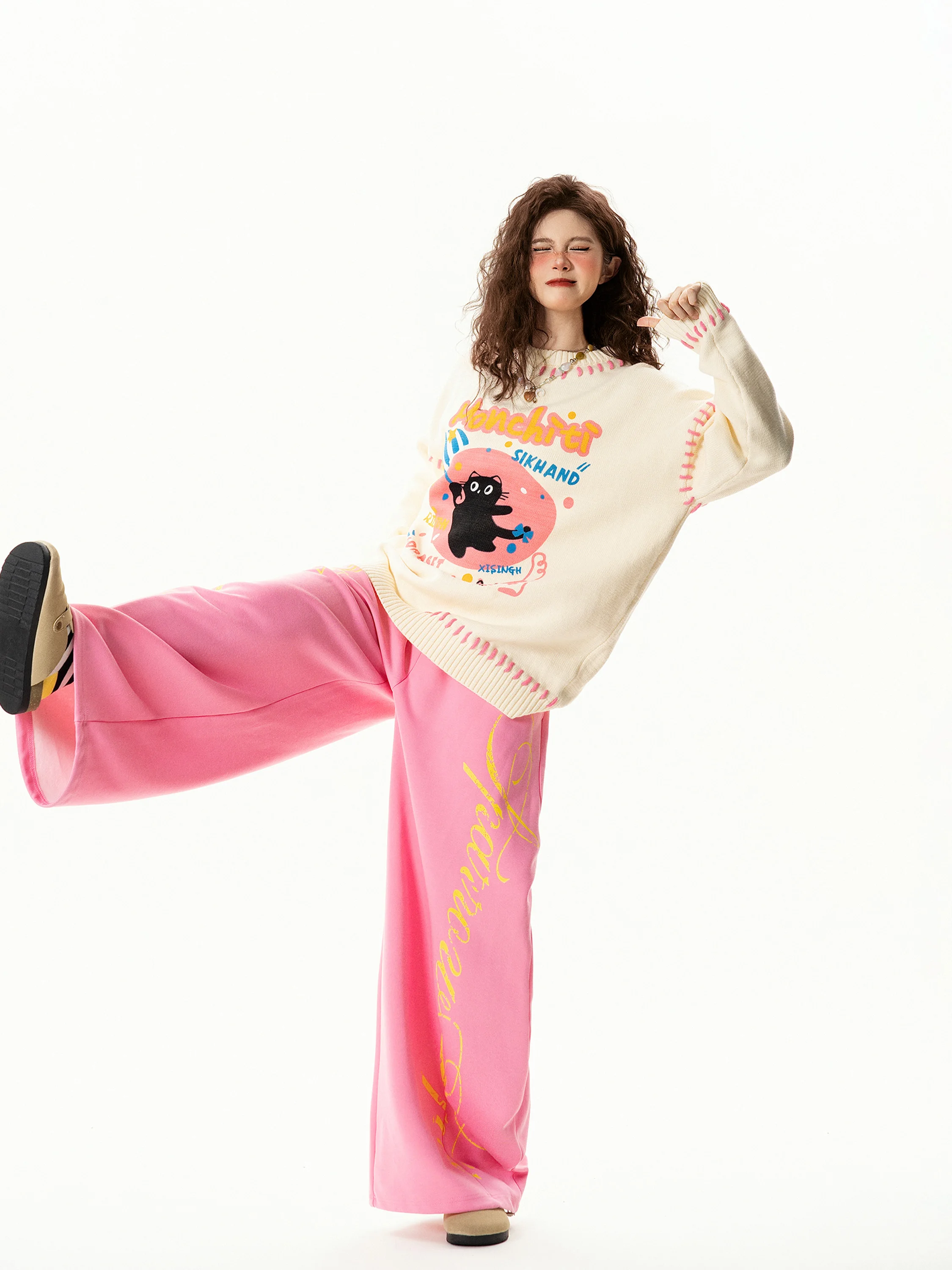 

Ретро американский забавный круглый свитер Ne, женский свободный ленивый универсальный вязаный свитер, осенний новый теплый свитер с подогревом Long Sve