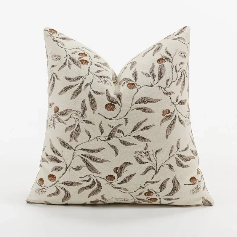 Cream Beige Chenille Botanical Jacquard Pillow Cover Vintage Natural Cushion Case Modern Farmhouse Textured Throw Pillow Case