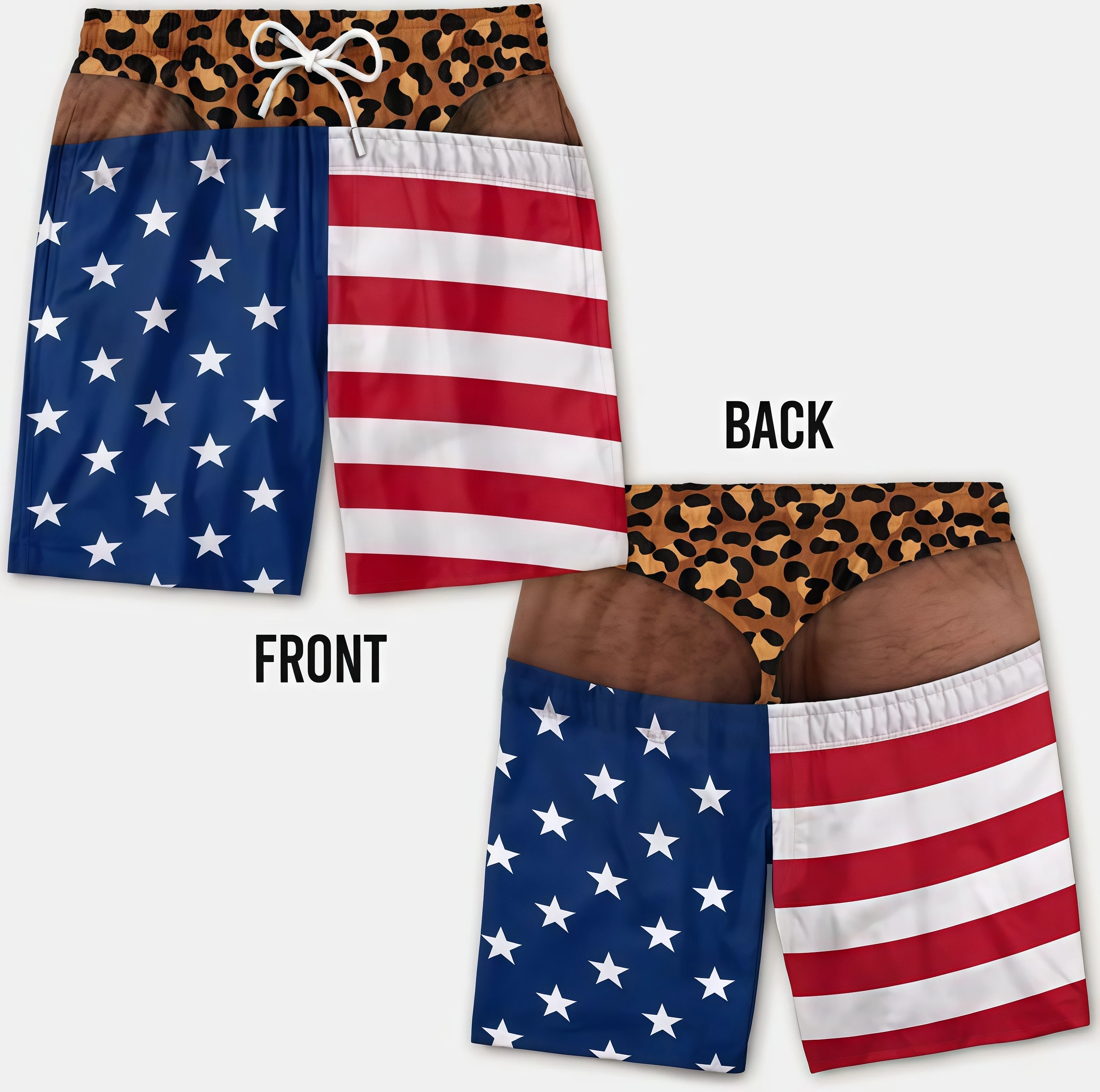 Lustige zweiteilige Boardshorts für Männer mit optischer Illusion, Thong-Print, Strandshorts, neuartige, witzige Badehose für den Sommerurlaub – Detail 6