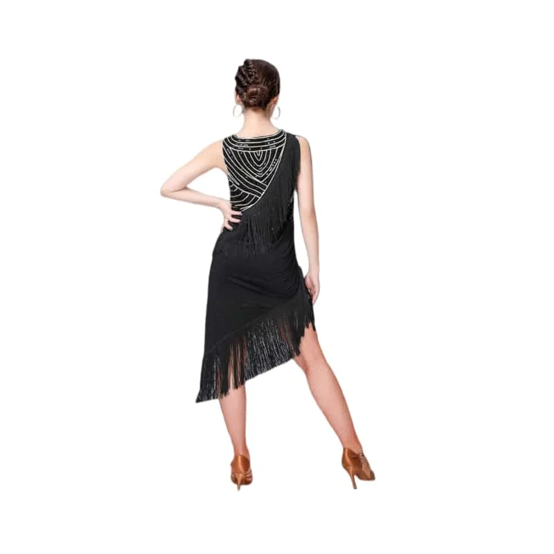 CLYFAN Women's Sequined Fringe Latin Dance Dress Sleeveless Ballroom Salsa Tango Performance Costume for Competition Stage Wear