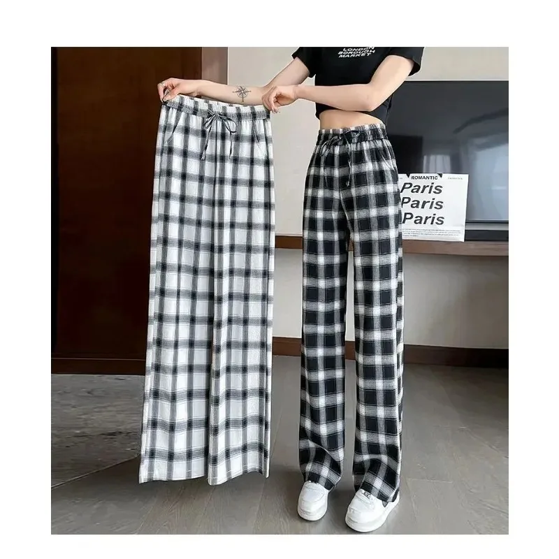 

Women's summer ice silk drape wide leg pants, high waist loose summer casual pants