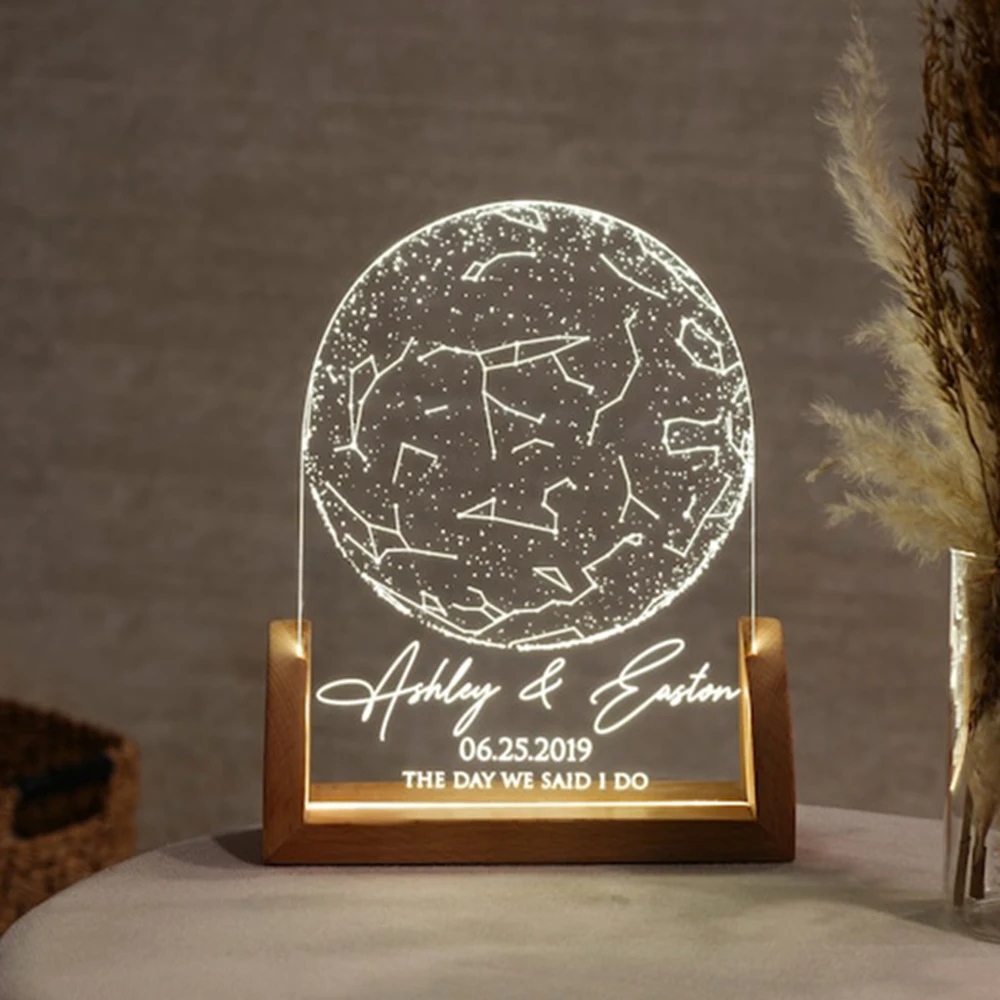 Custom Star Map by Date Personalized Constellation LED Night Light Romantic Gift for Couples Engagement Anniversary Birthday