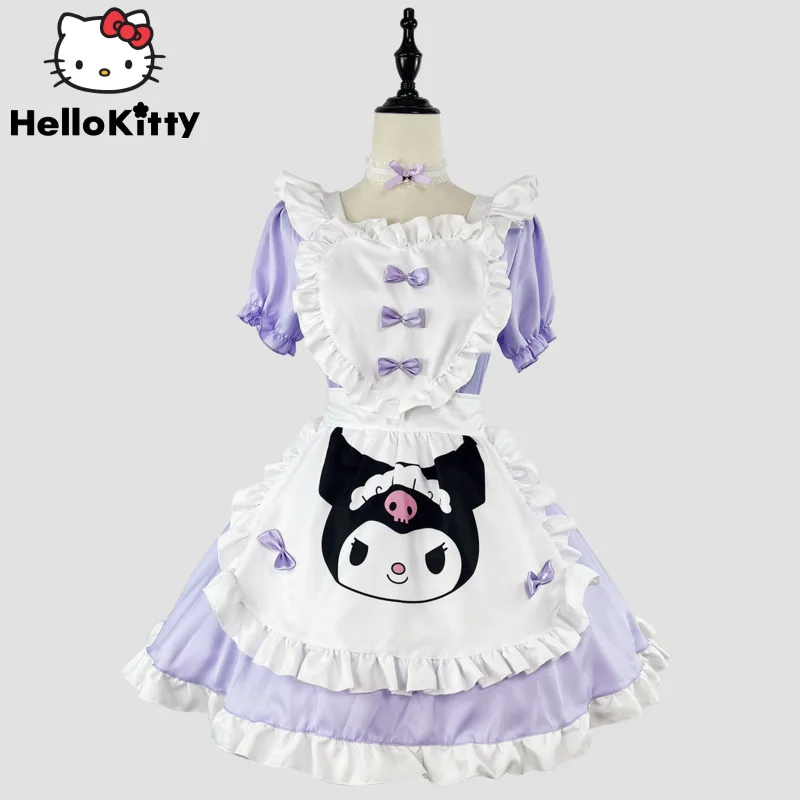 Sanrio Kuromi Cute Costume Elegant Dress For Women Y2k Japanese Style Sweet Lolita Dresses Female New Kawaii Clothes Top Skirt