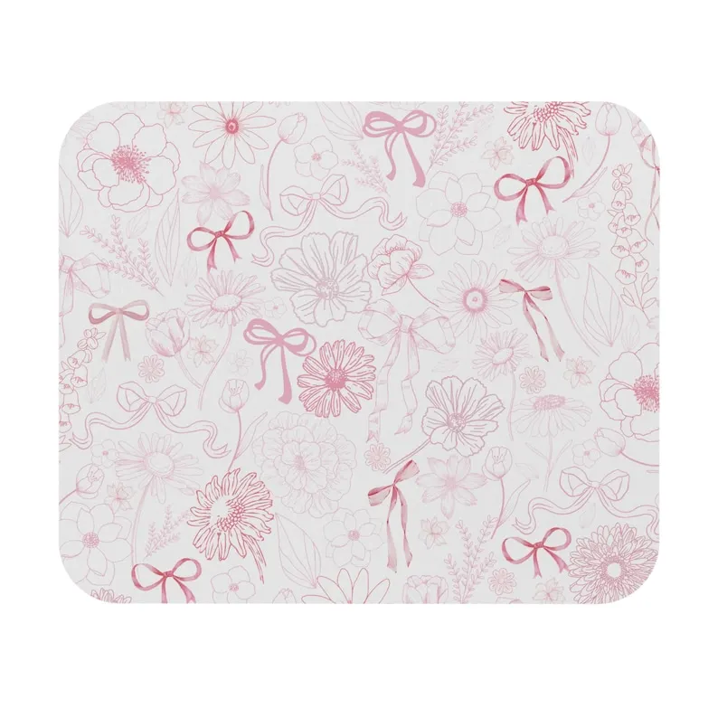 

Pink flowers and bow mouse pads, desk decorations, PC accessories, suitable for gamers and home use, high-definition printing
