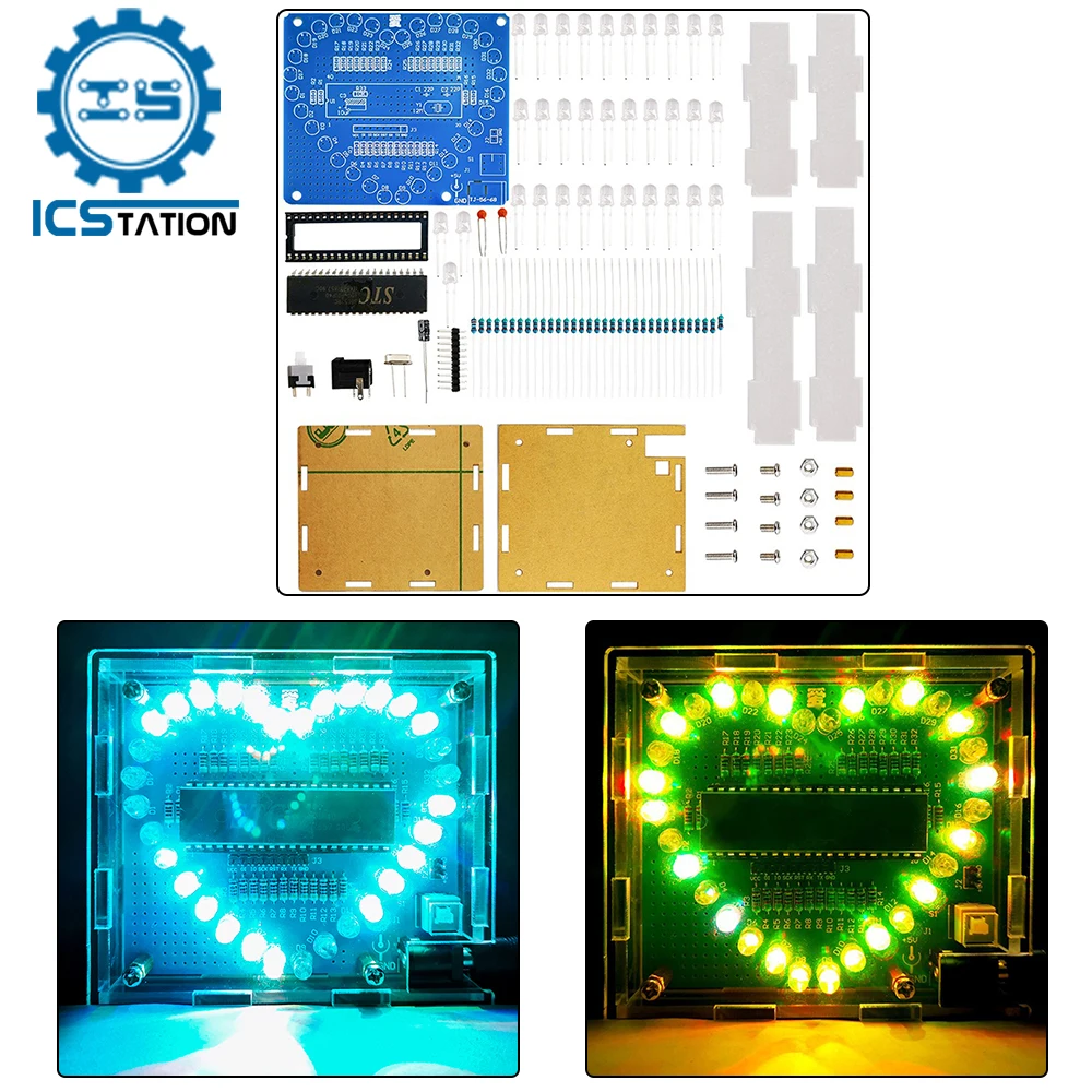 DIY LED Electronic Kit Heart-shaped Love Flashing Light Component Soldering Project Practice Suite C51 Single-chip Microcomputer