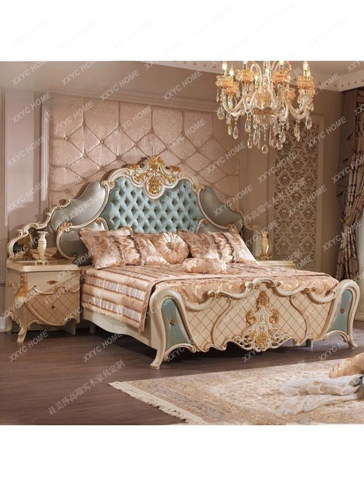 Retro Antique Finish French Court Luxury Classical Bedroom Double Bed