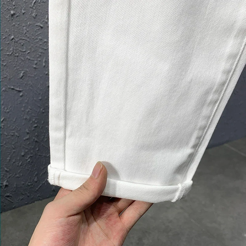 2024 الربيع والخريف جديد الرجال الشارع موضة غير رسمية الجينز مستقيم تمتد سليم صالح عادية سراويل جينز الذكور أسود أبيض #6