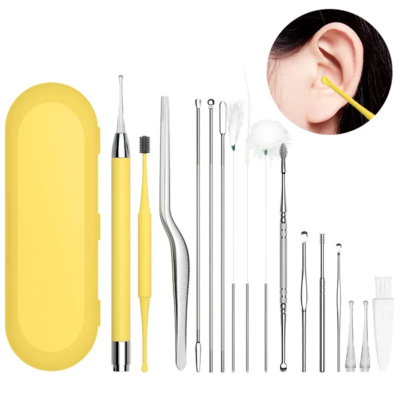 1 Set Ear Cleaner Set LED Flash Light Ear Wax Curette Picker Cleaning Tool Earpick Ear Wax Dig Remover Kit Luminous Ear Curette