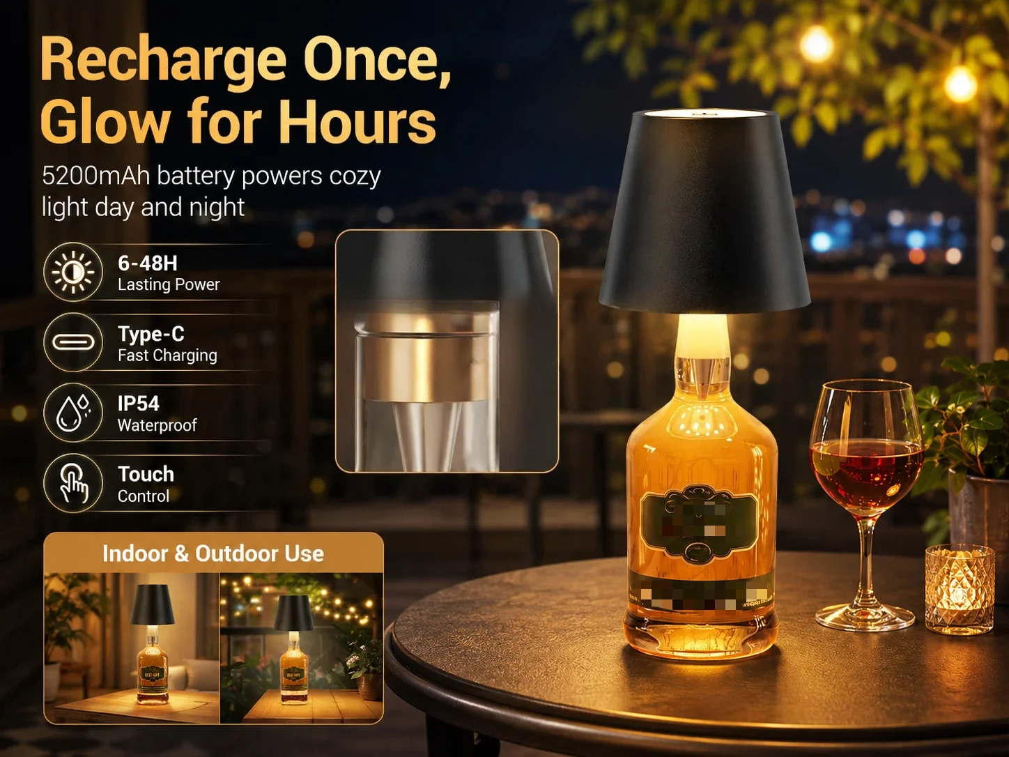Wireless LED Bottle Lamp Rechargeable RGB Dimmable Wine Bottle Light Portable for Bar Restaurant Camping Party Decor Night Light