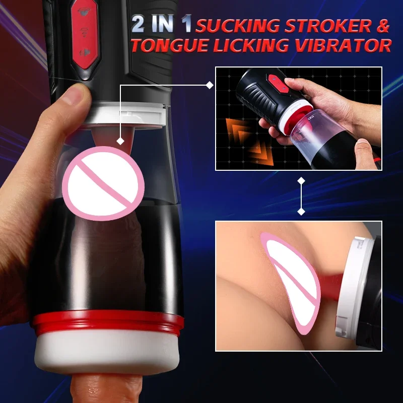 Auto Moaning Masturbator Cup for Men-Smart Tongue-Flicking&Suction Vibrator with Voice Sound Hands-Free Male Toy in Discreet Box