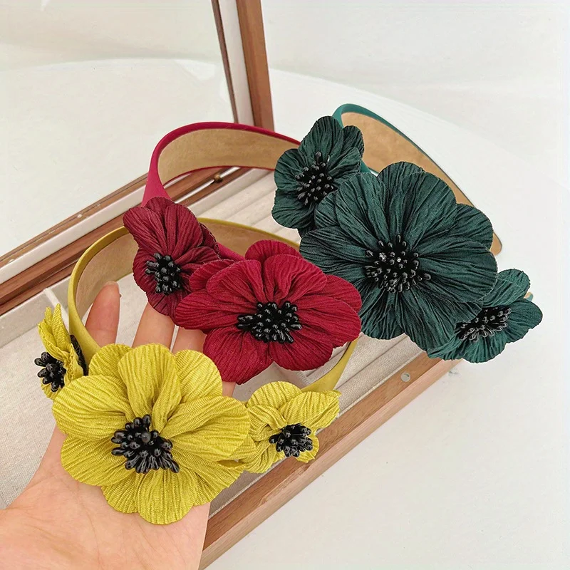 

Elegant Flowers Pearl Hairband Women Girls Fabric Headband Handmade Wide Non Slip Hair Hoop Wash Face Make Up Hair Accessories