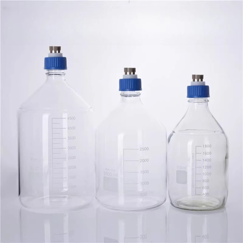 Airtight Lock HPLC Bottle Caps - GL45 Universal, 100-1000ml with PEEK Connector (Liquid Phase)