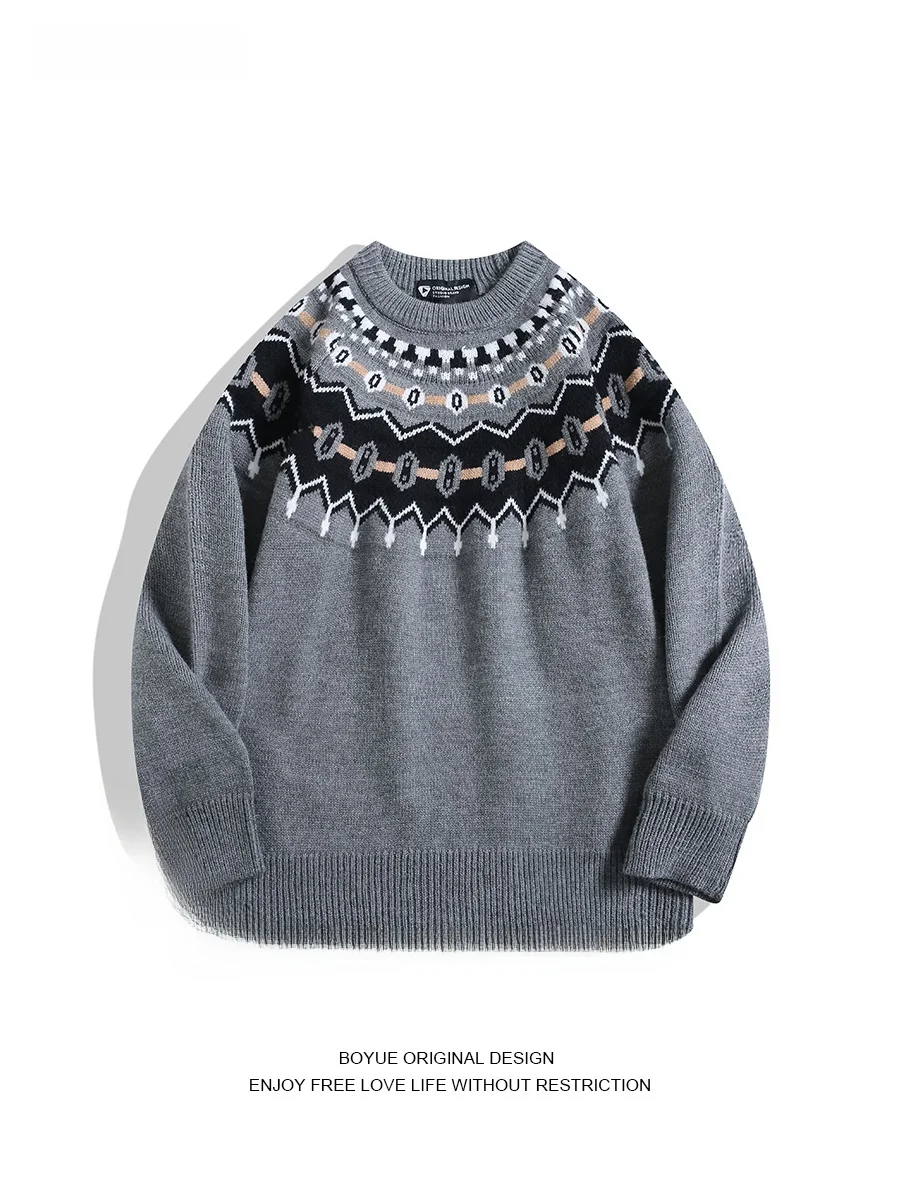 

Вязаный свитер BOYUE Fair Isle, круглый, повседневный, теплый, дышащий, мягкий, свободный крой, базовый слой, трикотаж для пар