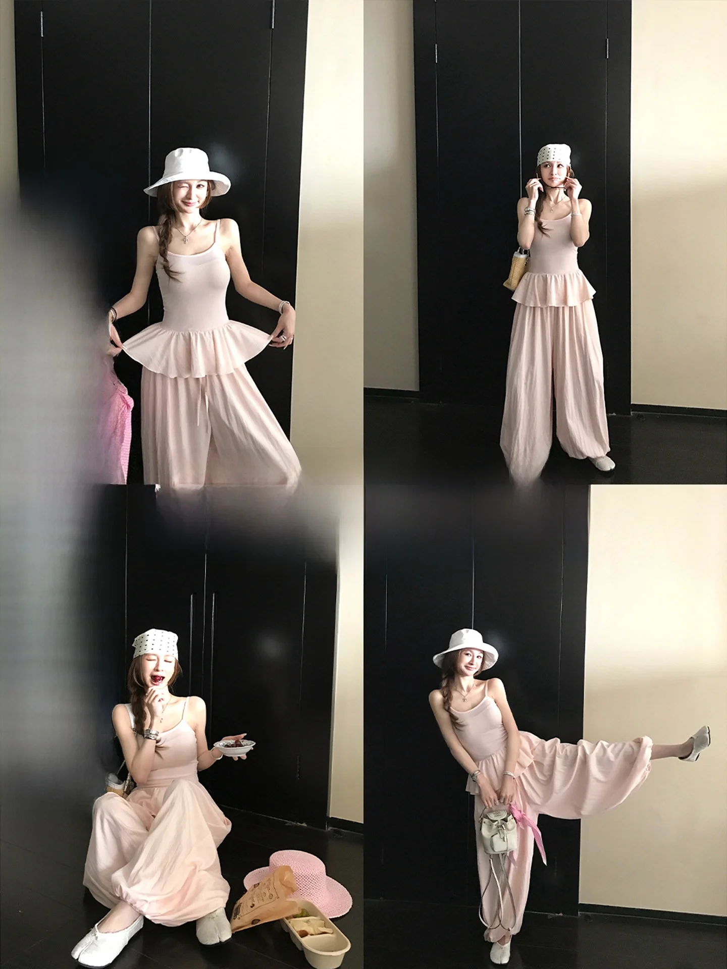 

Skk Store Cloud Pleat Set Refreshing Ruffle Waist Halter Layered Cloud Pleat Lantern Pants Women's Fashion Summer Outfit