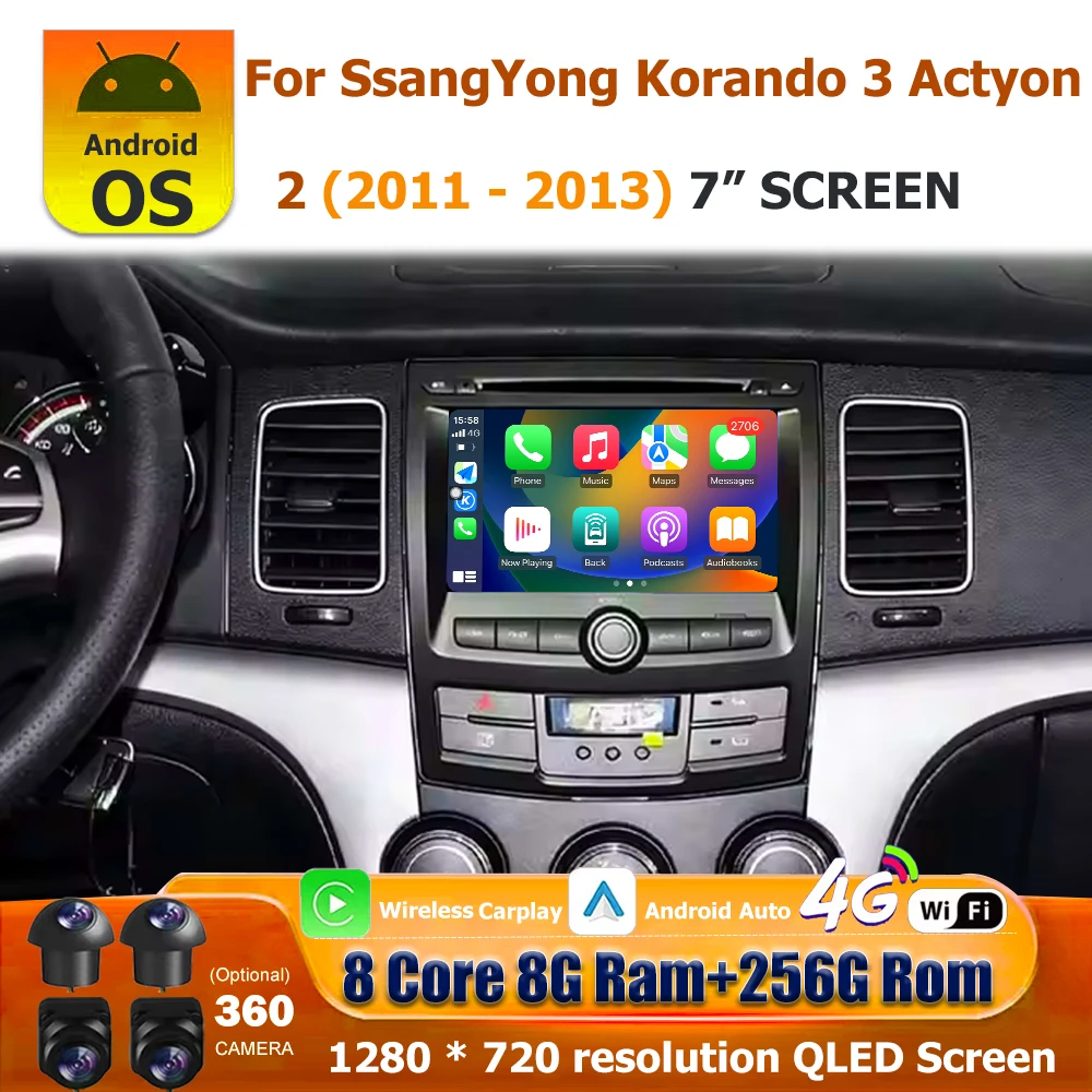 Car Radio Multimedia Video Player GPS Navigation Stereo For SsangYong Korando 3 Actyon 2 2011-2013 Android 16 Auto Carplay WIFI
