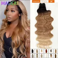 Paquetes brasileños de la onda del cuerpo de 30 pulgadas 200G Sunshine Ombre Brown resaltan rubio 27/613 # Pelo sintético de alta temperatura coloreado