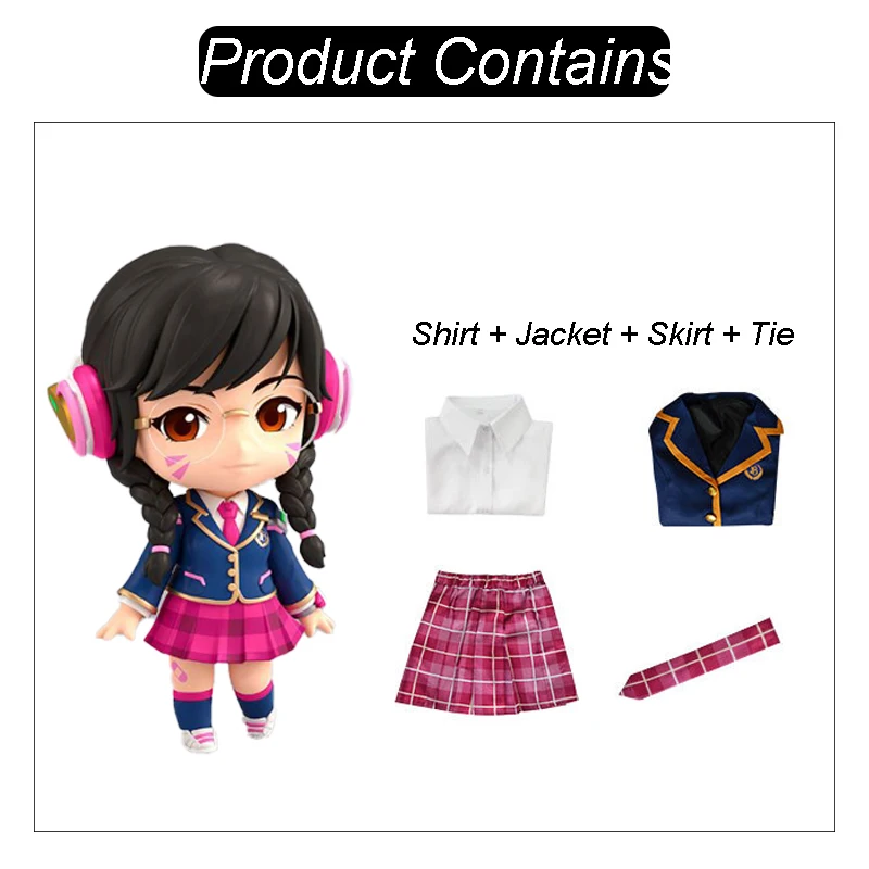 Overwatch D.Va Cosplay Costume Skirt Shirt Jacket Game Role Play School Uniform Halloween Christmas Carnival Full Set