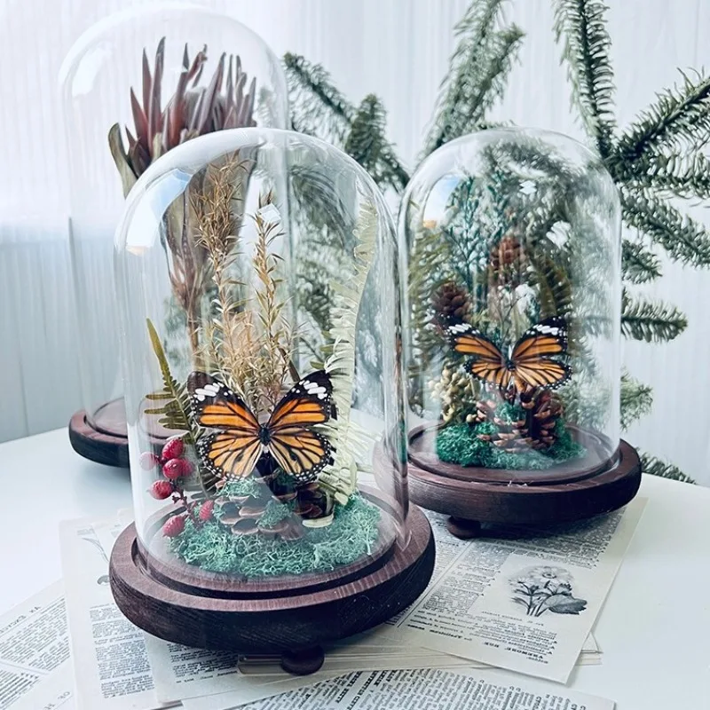 Butterfly Specimen Dried Flower Arrangement DIY Material Package Glass Cover Insect Plant Micro Landscape Handmade Creative Gift