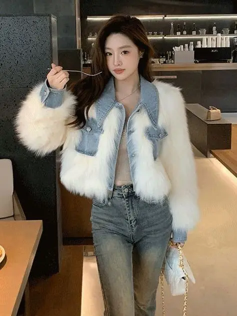 Women's Thickened Short Coat Winter Fashion High Waist Fluffy Jacket Fake Fur Cotton Blend Casual Loose Fit Cleanfit Style